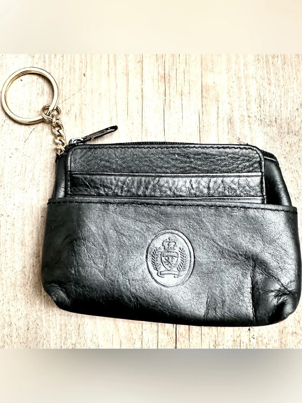 Black Leather Key Wallet Coin Pouch with Gold Keyring